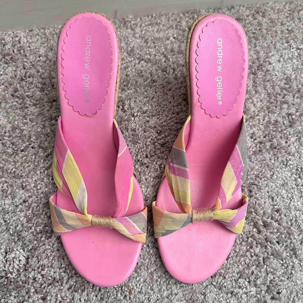 Andrew Geller Pink Multicolor Wedge Sandals